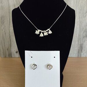 Charms Necklace and Heart Earrings Set Sterling Silver 925